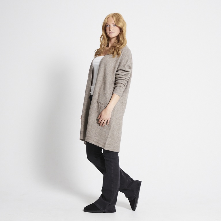 Basic knit long cardigan "Carrie" Beige Melange